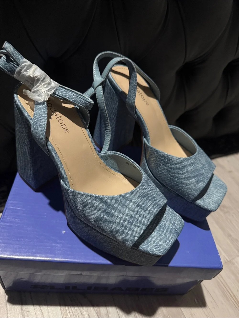 Denim Blue Platform Block Heel Sandals